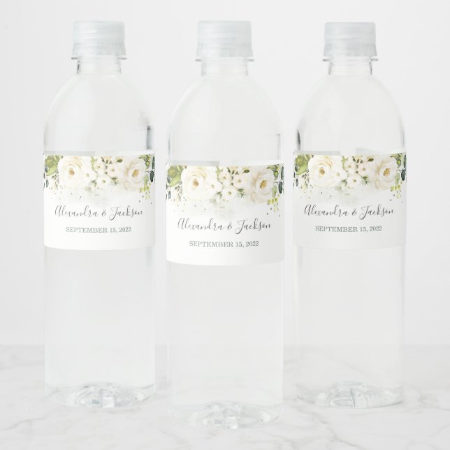 Elegante White Rose & Gold Cursive Wedding (Flaschen)