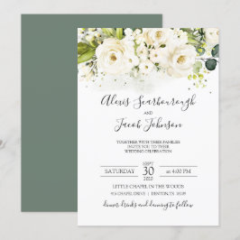 Elegante White Rose & Gold Cursive Wedding Einladung