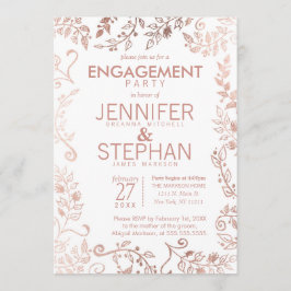 Elegante White Rose Gold Floral Engagement Party Einladung