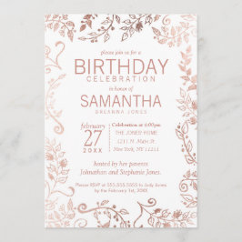 Elegante White Rose Gold Floral Geburtstagsparty Einladung