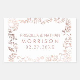 Elegante White Rose Gold Floral Wedding Rechteckiger Aufkleber