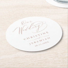 Elegante White Rose Gold Hochzeit Runder Pappuntersetzer