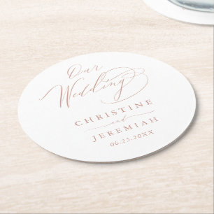 Elegante White Rose Gold Hochzeit Runder Pappuntersetzer
