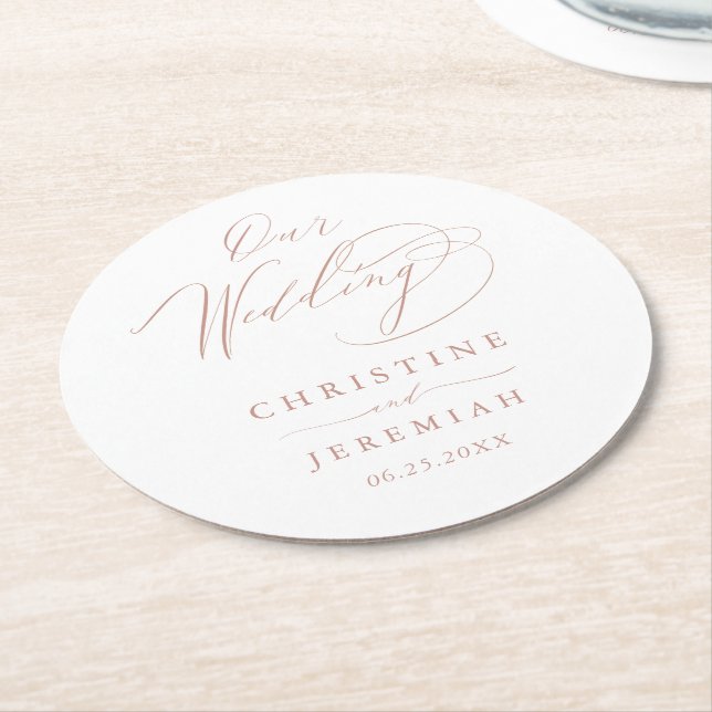 Elegante White Rose Gold Hochzeit Runder Pappuntersetzer (Angewinkelt)