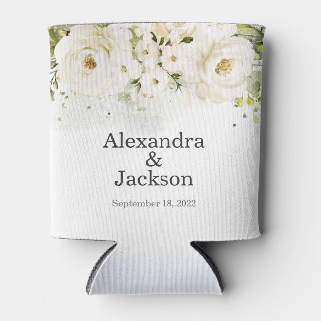 Elegante White Rose & Gold Moderne Hochzeit Dosenkühler (Vorderseite)