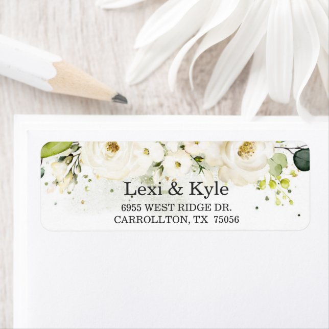 Elegante White Rose & Gold Moderne Schriftart-Adre (Insitu)