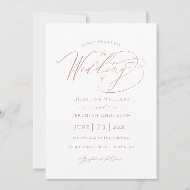 Elegante White Rose Gold Script Minimalistische Ho Einladung (Vorderseite)