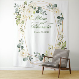 Elegante White Rose Wedding Foto Stand Hintergrund Wandteppich
