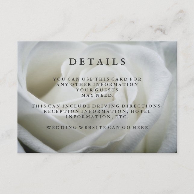 Elegante White Rose Wedding Gästedaten Begleitkarte (Vorderseite)