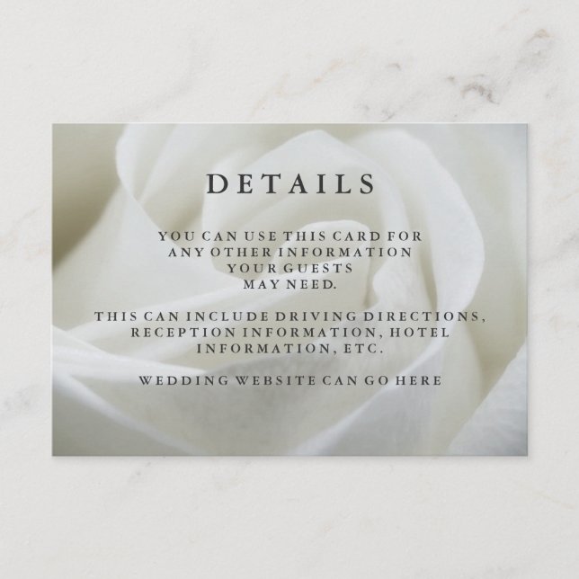 Elegante White Rose Wedding Gästedaten Begleitkarte (Vorderseite)