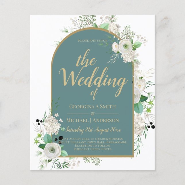 Elegante White Roses All-in-1 Wedding Einladung UA Flyer (Vorne)