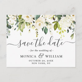 Elegante White Roses-Blume Hochzeitssache Datum sp Ankündigungspostkarte