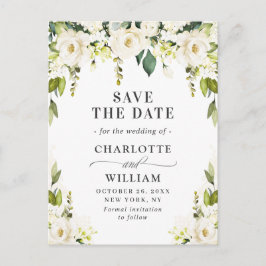 Elegante White Roses-Blume Hochzeitssache Datum sp Ankündigungspostkarte