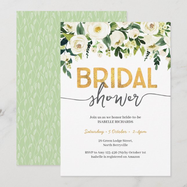 Elégante White Roses Bridal Shower Invitation (Devant / Derrière)