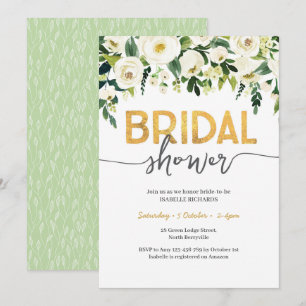 Elégante White Roses Bridal Shower Invitation