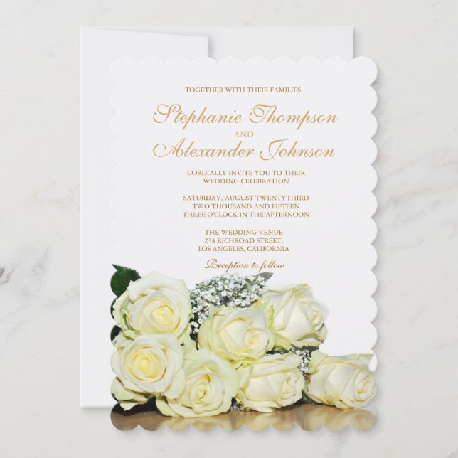 Elegante White Roses Einladung zur Hochzeit (Vorderseite)