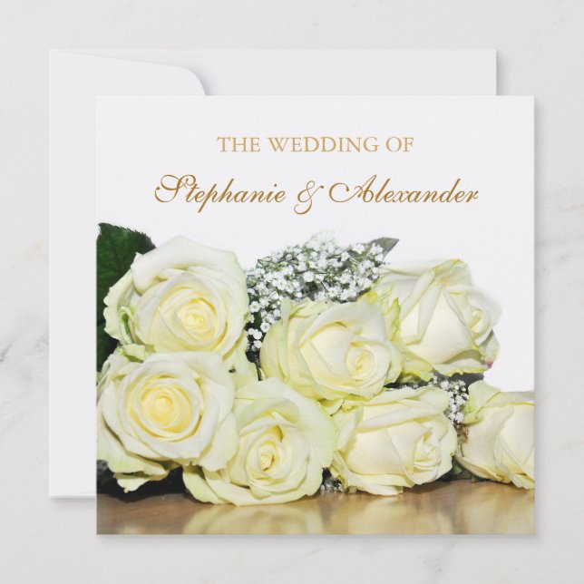 Elegante White Roses Einladung zur Hochzeit (Vorderseite)