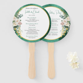 Elegante White Roses Emerald Green Wedding Zeremon Fächer