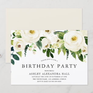 Elegante White Roses Ganzjährig Geburtstagsparty Einladung