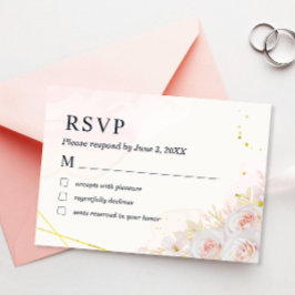 Elegante White Roses Minimalistisch Wedding RSVP C Dankeskarte