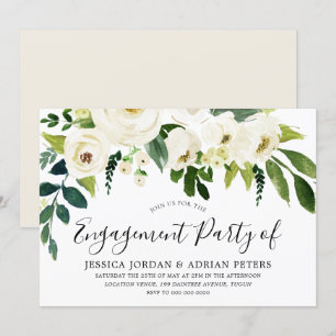 Elegante White Roses Moderne Engagement Party Einladung