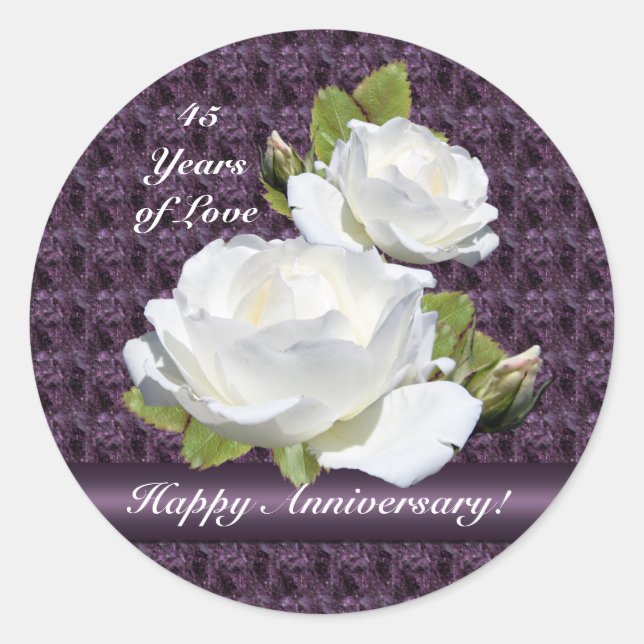Elegante White Roses Stickers zum Jubiläum (Vorderseite)