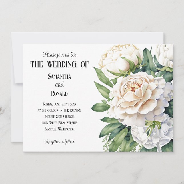 Elegante White Roses und Peonies Einladung zur Hoc (Vorderseite)