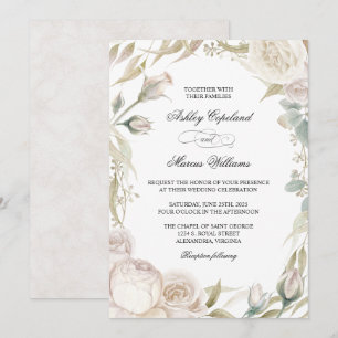 Elegante White Roses Watercolor Einladung zur Hoch