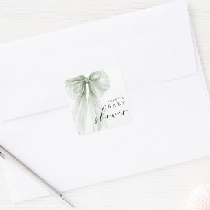 Elegante White Sage Grüne Schleife Baby Shower Quadratischer Aufkleber