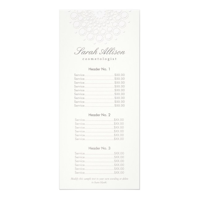 Elegante White Salon und Wellness-Center Preislist Werbekarte (Vorne)