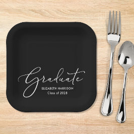 Elegante White Script Black Graduation Party Pappteller