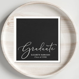 Elegante White Script Black Graduation Party Serviette