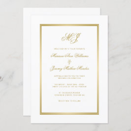 Elegante White-Script-Monogram-Hochzeit Einladung