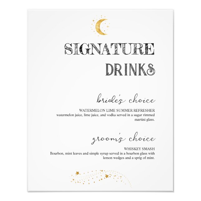 Elegante White Signature Drinks Hochzeitstipendium Fotodruck (Vorne)