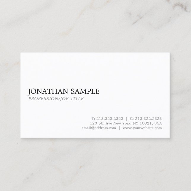 Elegante White Sleek Minimalistisch Schlicht Moder Visitenkarte (Vorderseite)