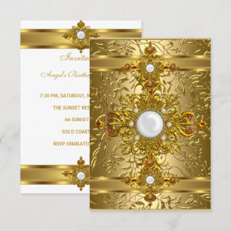 Elegante White Verziert Rich Gold Geburtstagsparty Einladung