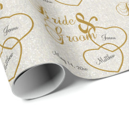 Elegante White Wedding Confetti und Goldbriefe Geschenkpapier