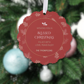 Elegante White Winter Blätter MIstletoe Red Ornament Karte