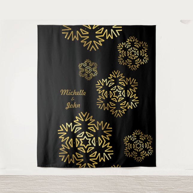 Elegante Widding Einladung schwarze und goldene Ma Wandteppich (Vorderseite)