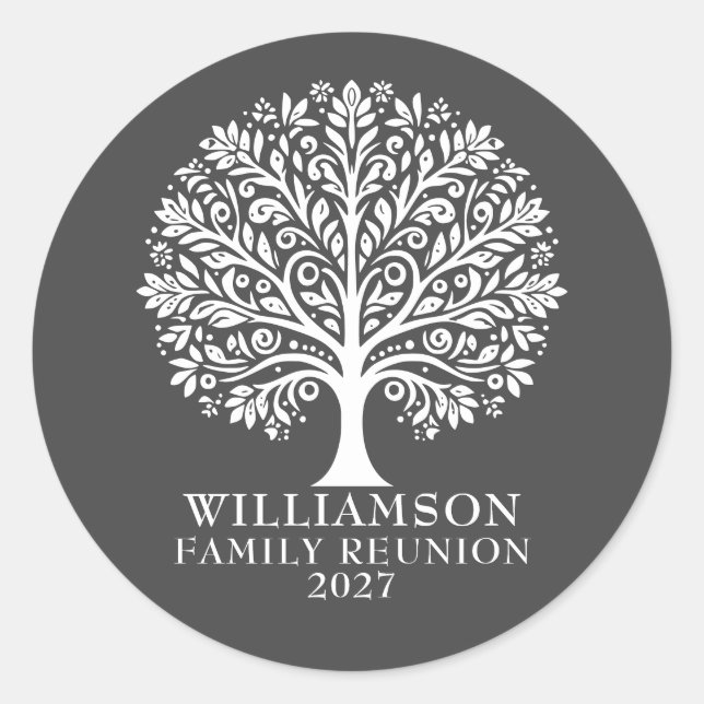Elegante Wiedersehen der modernen Baumfamilie Runder Aufkleber (Vorderseite)
