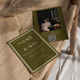 Elegante Wiesen-Fancy-Retro-QR-Code-Foto-Hochzeit Einladung