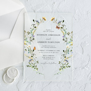 Elegante Wiesenhochzeit mit Wildblumen Acryleinladungen