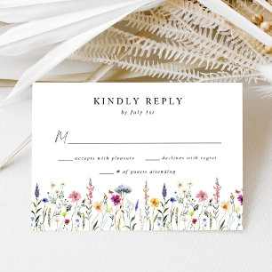 Elegante Wiesenhochzeit mit Wildblumen RSVP Karte