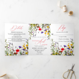 Elegante Wild Blume Blühende Gartenhochzeit Dreifach Gefaltete Ankündigung