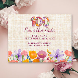 Elegante Wildblume 100. Geburtstag Save-the-Date-K Ankündigungspostkarte