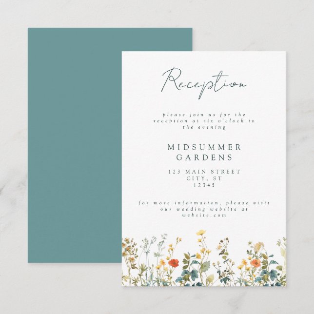 Elegante Wildblume - Angaben zur Hochzeit Begleitkarte (Vorne/Hinten)