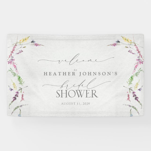 Elegante Wildblume Aquarelldusche Willkommen Banner (Horizontal)