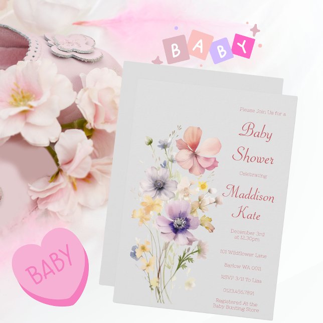 Elegante Wildblume Babydusche Einladung (Wildflower Baby Shower)