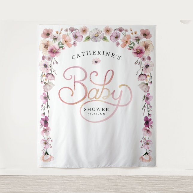 Elegante Wildblume Babydusche Hintergrund - Dusty  Wandteppich (Vorderseite)