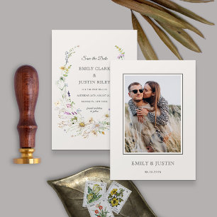 Elegante Wildblume Beige Foto Save the Date Einladung